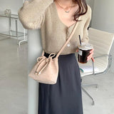 Retro Crossbody Bag Female Bundle All-in-one Mouth Bag Draw Rope Mini Bucket Bag