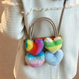Heart-shaped Fluffy Tote Bag for Women, Large Capacity Single Shoulder Purse