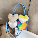 Heart-shaped Fluffy Tote Bag for Women, Large Capacity Single Shoulder Purse