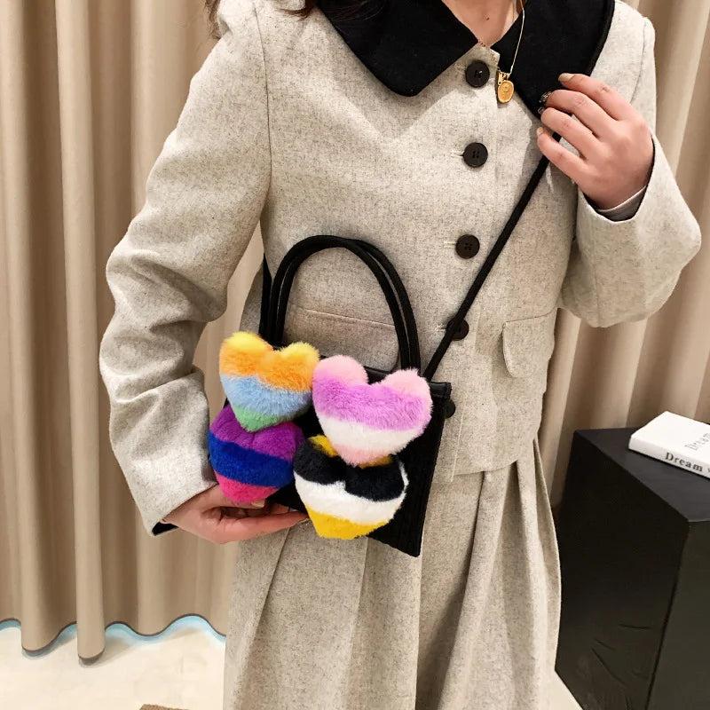 Heart-shaped Fluffy Tote Bag for Women, Large Capacity Single Shoulder Purse