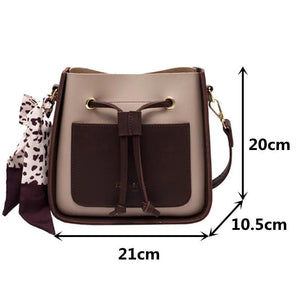 Square Bucket Bag Women PU Leather Crossbody Handbag Retro Drawstring Shoulder