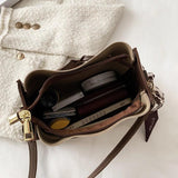 Square Bucket Bag Women PU Leather Crossbody Handbag Retro Drawstring Shoulder