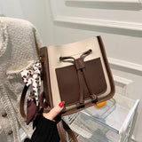 Square Bucket Bag Women PU Leather Crossbody Handbag Retro Drawstring Shoulder