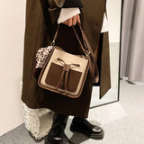 Square Bucket Bag Women PU Leather Crossbody Handbag Retro Drawstring Shoulder