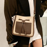 Square Bucket Bag Women PU Leather Crossbody Handbag Retro Drawstring Shoulder