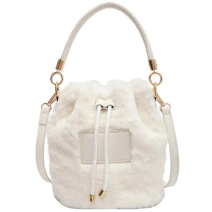 Furry Fluffy Drawstring Bucket Bag Soft Plush Handbag Tote