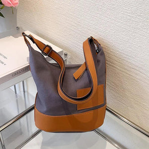 Women Canvas Handbags Lady Shoulder Contrast Large Capacity Bolsa Feminina