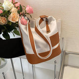 Women Canvas Handbags Lady Shoulder Contrast Large Capacity Bolsa Feminina