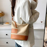 Women Canvas Handbags Lady Shoulder Contrast Large Capacity Bolsa Feminina
