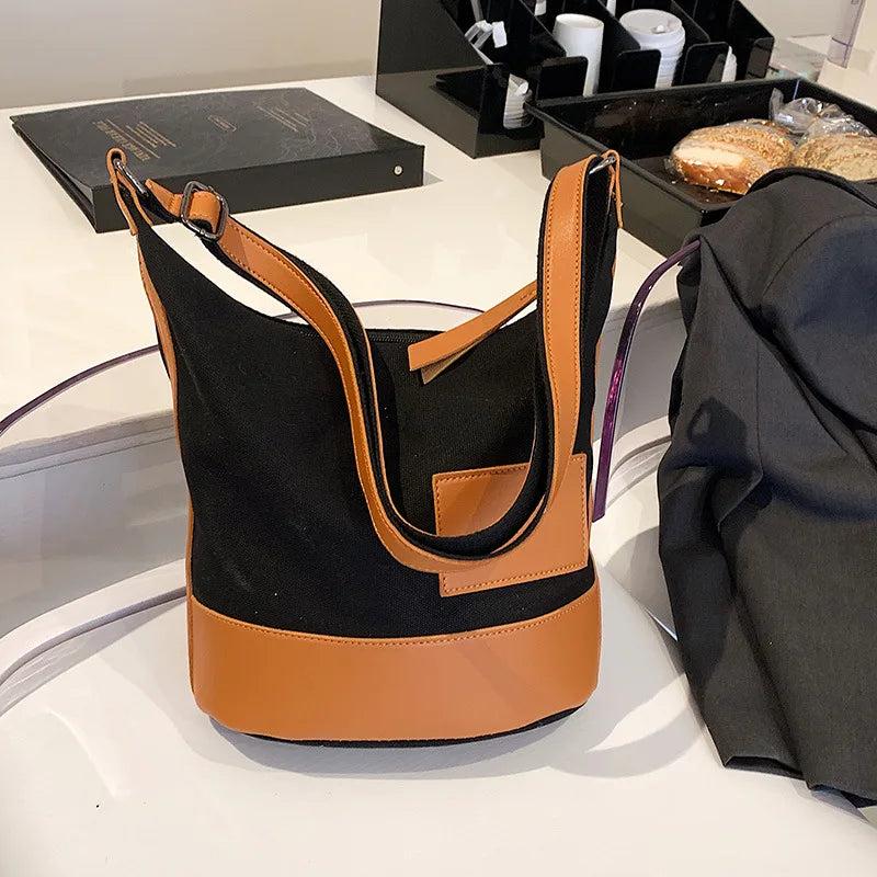 Women Canvas Handbags Lady Shoulder Contrast Large Capacity Bolsa Feminina