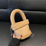 Women's Fluffy Winter Handbag Chain Diagonal Bucket Bag