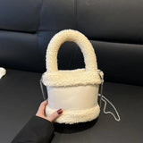 Women's Fluffy Winter Handbag Chain Diagonal Bucket Bag