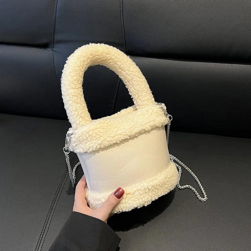 Women's Fluffy Winter Handbag Chain Diagonal Bucket Bag