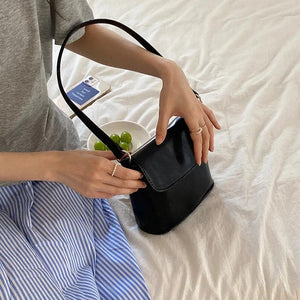 Red Leather Women Shoulder Bag Flap Cover Bucket Crossbody Bag Beige