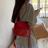 Red Leather Women Shoulder Bag Flap Cover Bucket Crossbody Bag Beige