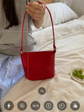 Red Leather Women Shoulder Bag Flap Cover Bucket Crossbody Bag Beige
