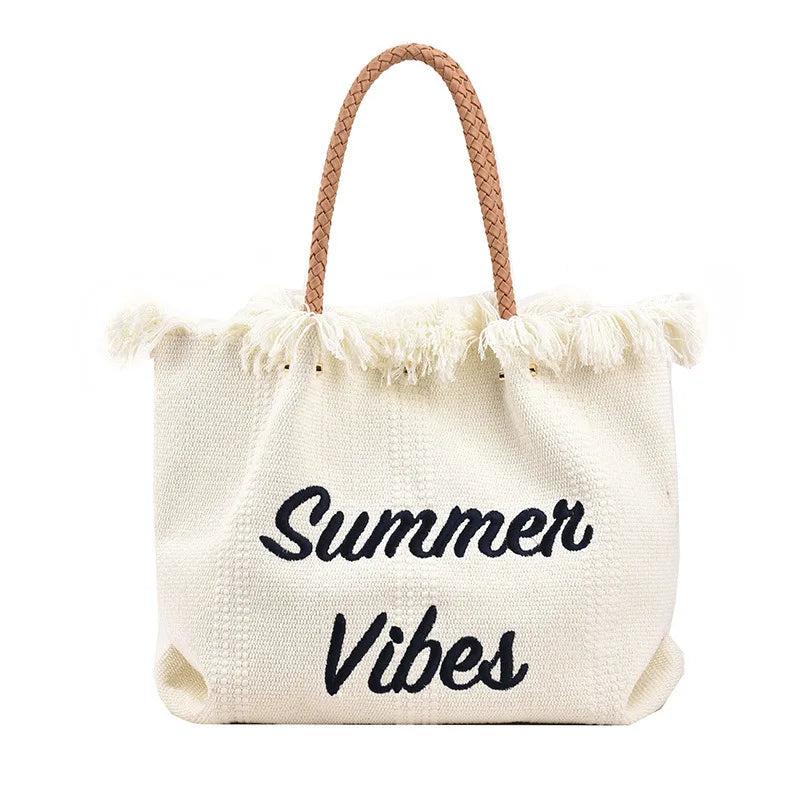 Pink Embroidered Women's Tote Bag with Woven Shoulder Strap