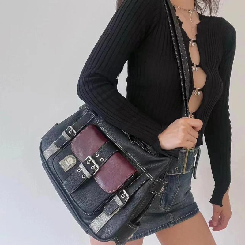 Vintage PU Leather Shoulder Bag Women's Hip hop Messenger Bag
