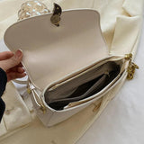 Stylish Small Flap Shoulder Bag with Leaf Metal Hasp for Women