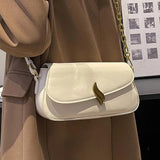 Stylish Small Flap Shoulder Bag with Leaf Metal Hasp for Women