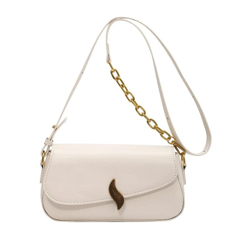 Stylish Small Flap Shoulder Bag with Leaf Metal Hasp for Women