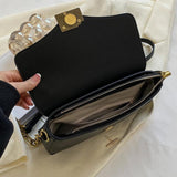 Stylish Chocolate Small Flap Handbag with Metal Hasp, Top Handle Bags