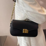 Stylish Chocolate Small Flap Handbag with Metal Hasp, Top Handle Bags