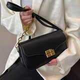 Stylish Chocolate Small Flap Handbag with Metal Hasp, Top Handle Bags