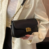 Stylish Chocolate Small Flap Handbag with Metal Hasp, Top Handle Bags
