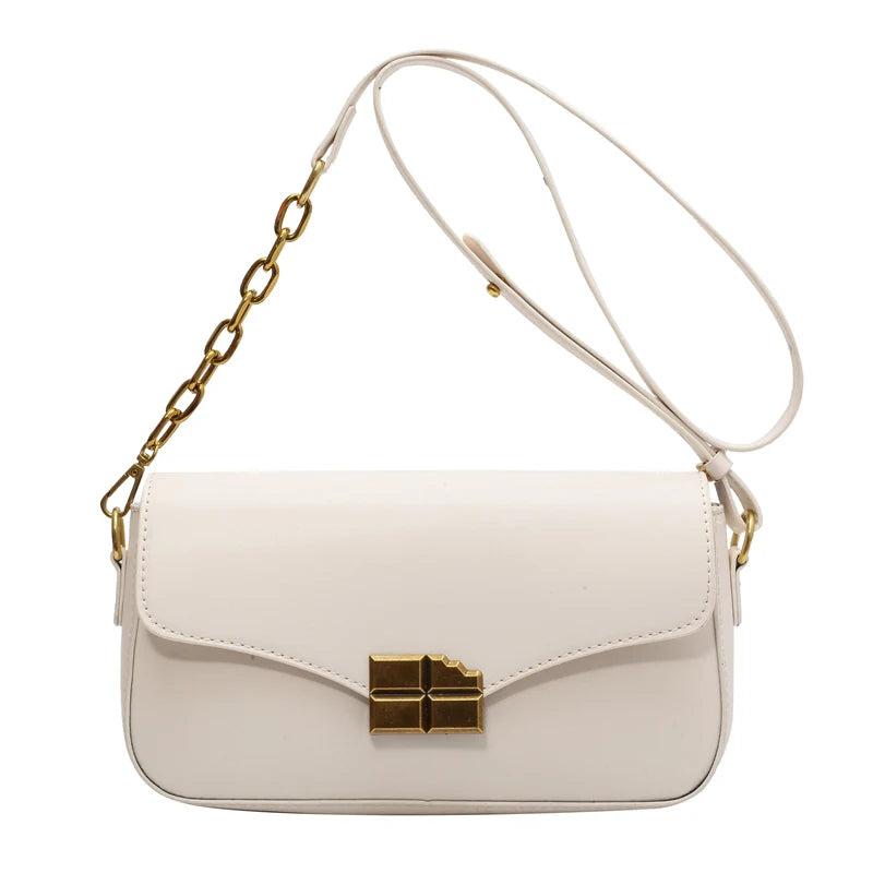 Stylish Chocolate Small Flap Handbag with Metal Hasp, Top Handle Bags