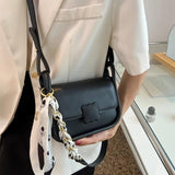 Soft Leather Shoulder Bag Chain Handbags Silk Scarf Crossbody Bag