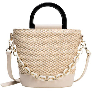 Summer Women Straw Bags Small Beach Handbag Chain Crossbody Bag