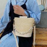 Summer Women Straw Bags Small Beach Handbag Chain Crossbody Bag