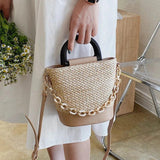 Summer Women Straw Bags Small Beach Handbag Chain Crossbody Bag