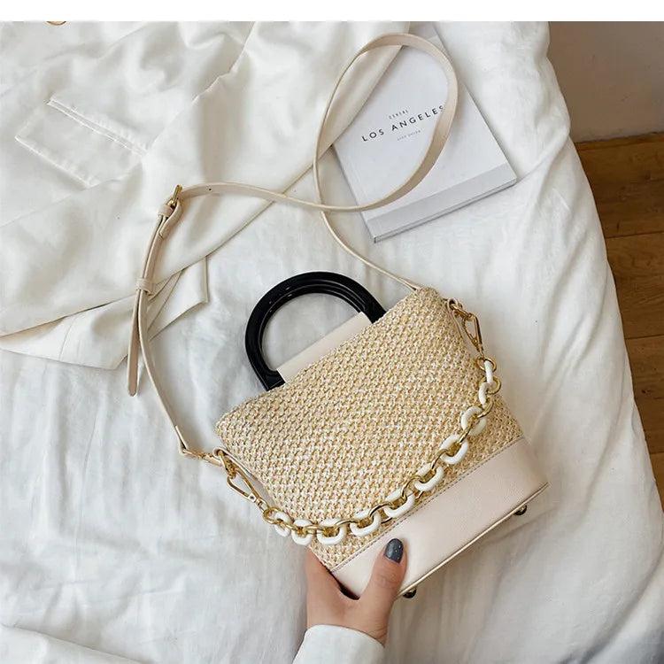 Summer Women Straw Bags Small Beach Handbag Chain Crossbody Bag