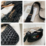 Ruched Axillary Bag PU Leather Handbag Wide Strap Crossbody Bag