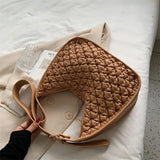Ruched Axillary Bag PU Leather Handbag Wide Strap Crossbody Bag