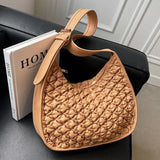 Ruched Axillary Bag PU Leather Handbag Wide Strap Crossbody Bag