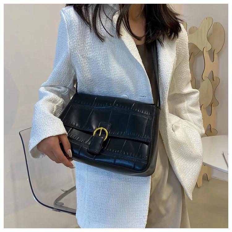 Stone Pattern Shoulder Bag PU Leather Crossbody Handbag
