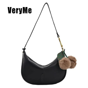 2021Winter Ladies Handbag One Shoulder Underarm Bag Hair Ball Pendant