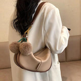 2021Winter Ladies Handbag One Shoulder Underarm Bag Hair Ball Pendant
