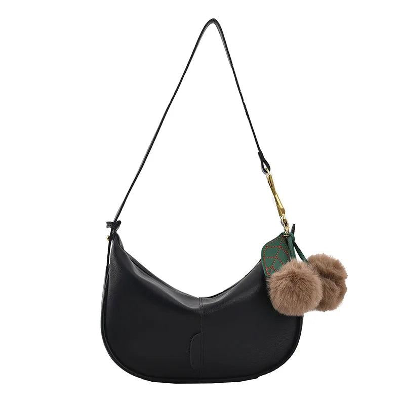 2021Winter Ladies Handbag One Shoulder Underarm Bag Hair Ball Pendant