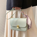Green PU Leather Women Flap Crossbody Bag Acrylic Chain Shoulder Bag