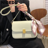 Green PU Leather Women Flap Crossbody Bag Acrylic Chain Shoulder Bag