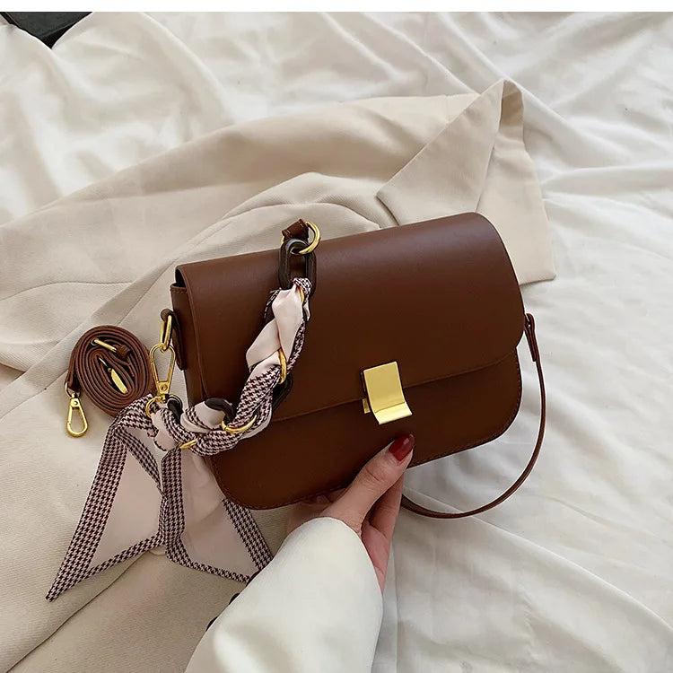 Green PU Leather Women Flap Crossbody Bag Acrylic Chain Shoulder Bag