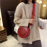 Embossed Flowers Crossbody Bag Round Handbag Wallet