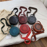 Embossed Flowers Crossbody Bag Round Handbag Wallet