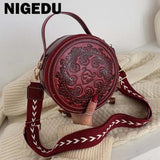Embossed Flowers Crossbody Bag Round Handbag Wallet
