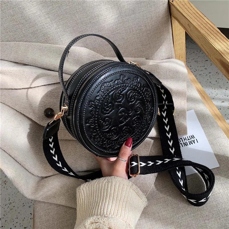 Embossed Flowers Crossbody Bag Round Handbag Wallet