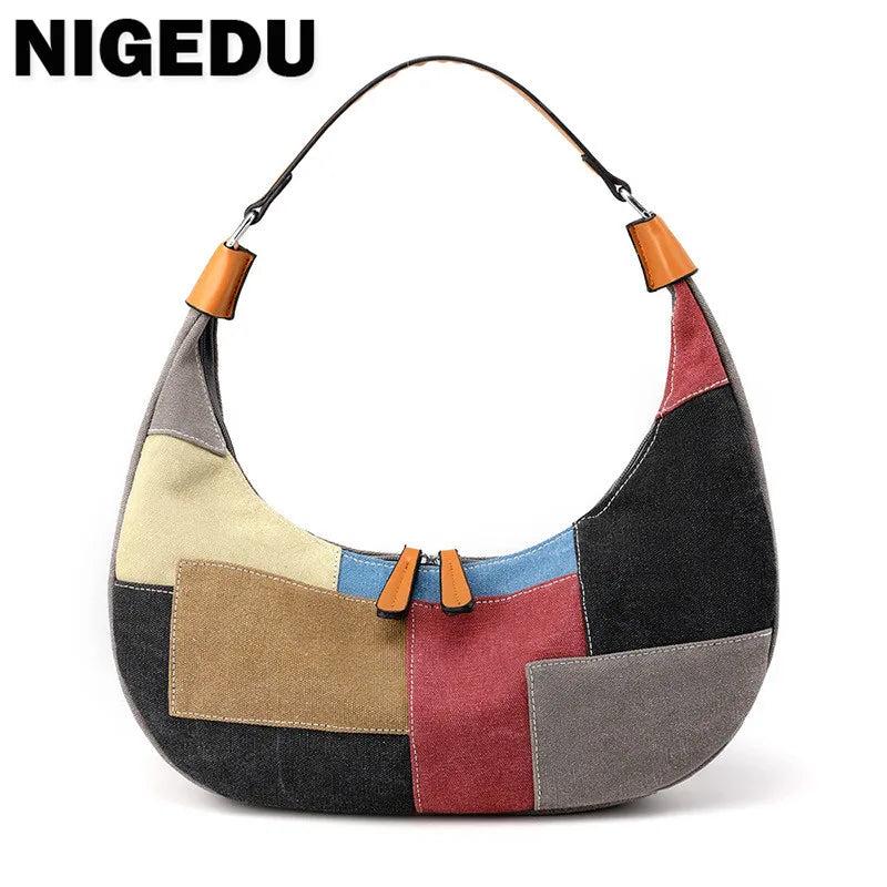 Canvas Half Moon Women Shoulder Bags Crossbody Totes